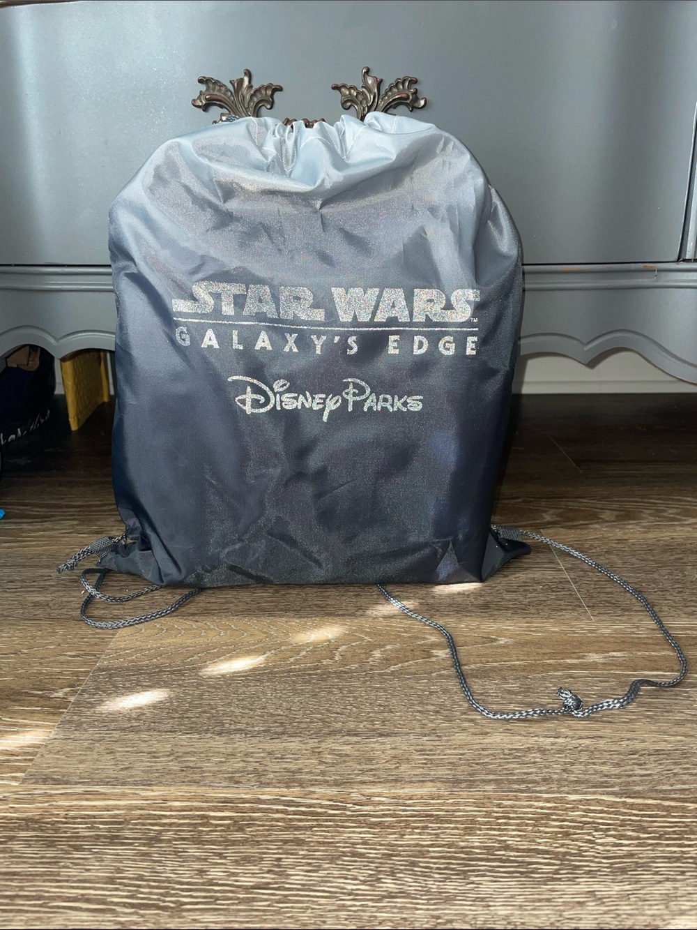 Disney Black Star Wars Galaxy's Edge Drawstring Backpack with Silver Logo